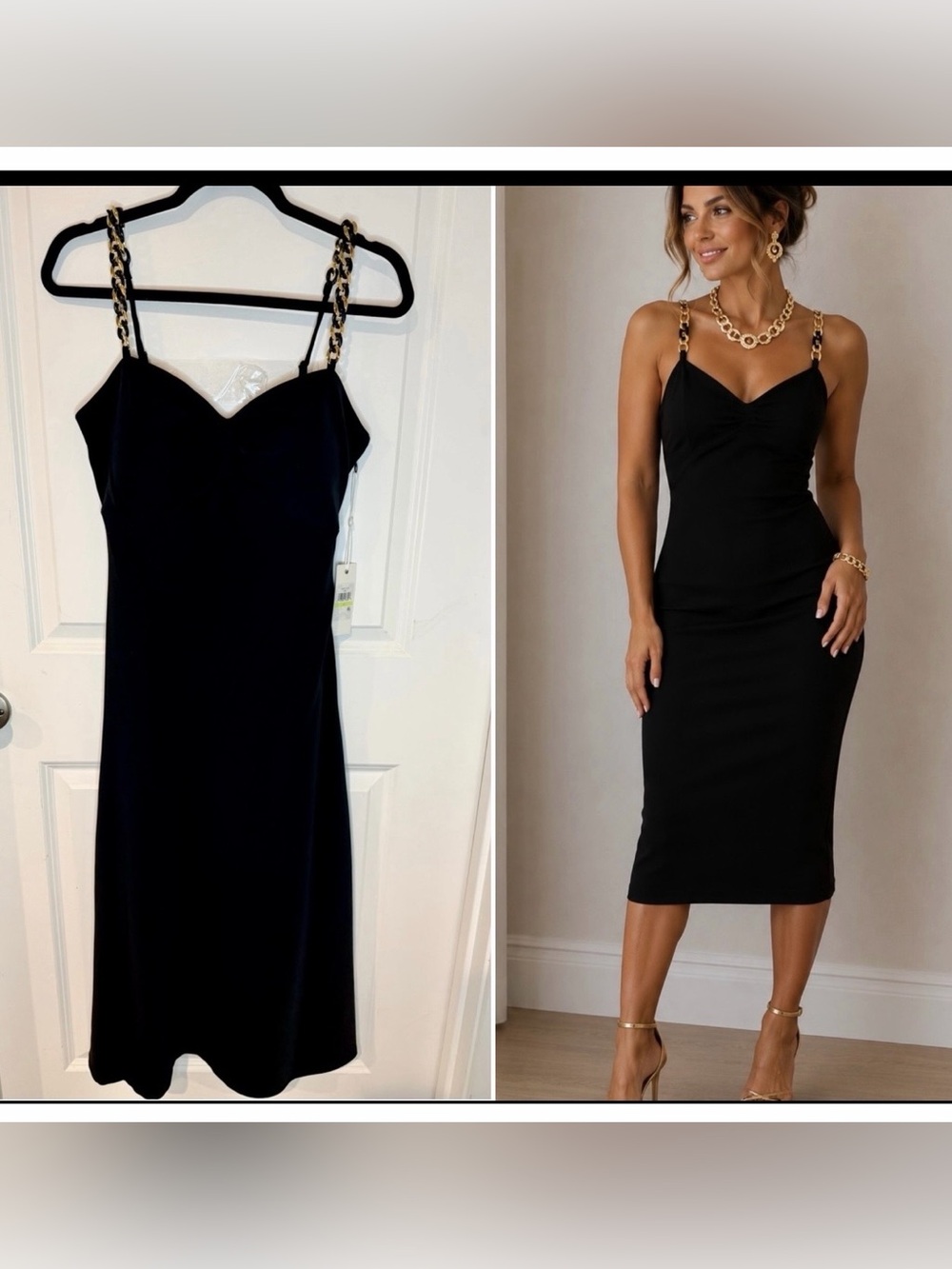 NWT Siena Bodycon Little Black Dress with Gold Chain Straps sz 4
